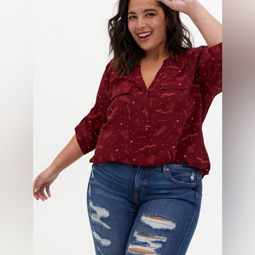 torrid Burgundy Red Printed Button-Front Blouse